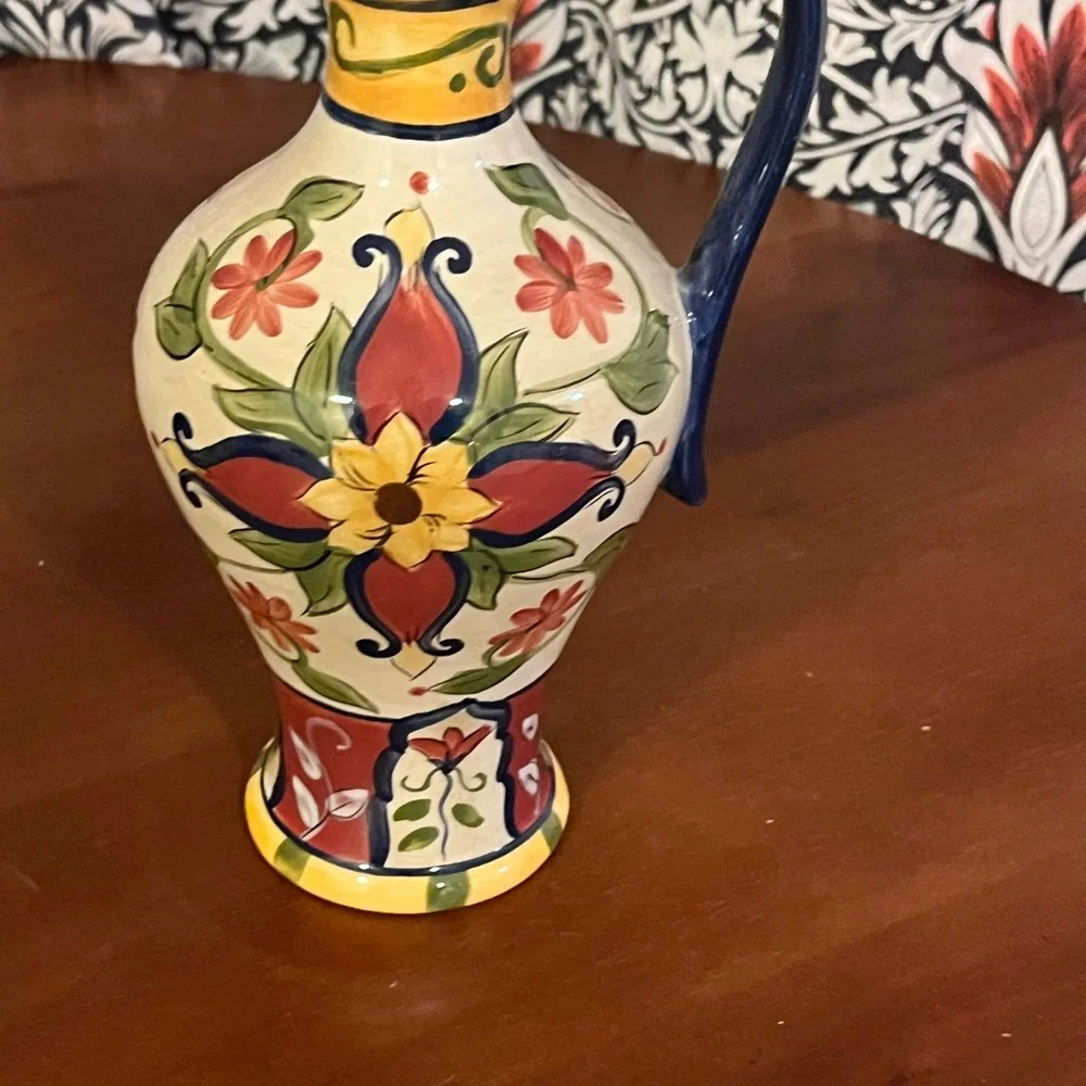 Pier 1 Imports Vallarta Handpainted Mediterranean Oil Dipenser Cruet 8.25